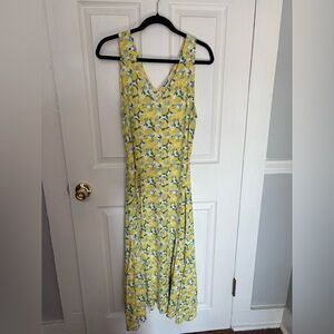 LOFT Sunny Floral Linen-Blend Midi Dress | Size Large | Flowy & Feminine